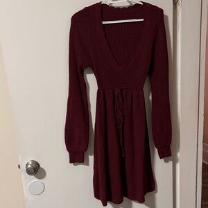 Elegant Burgundy Knit Dress